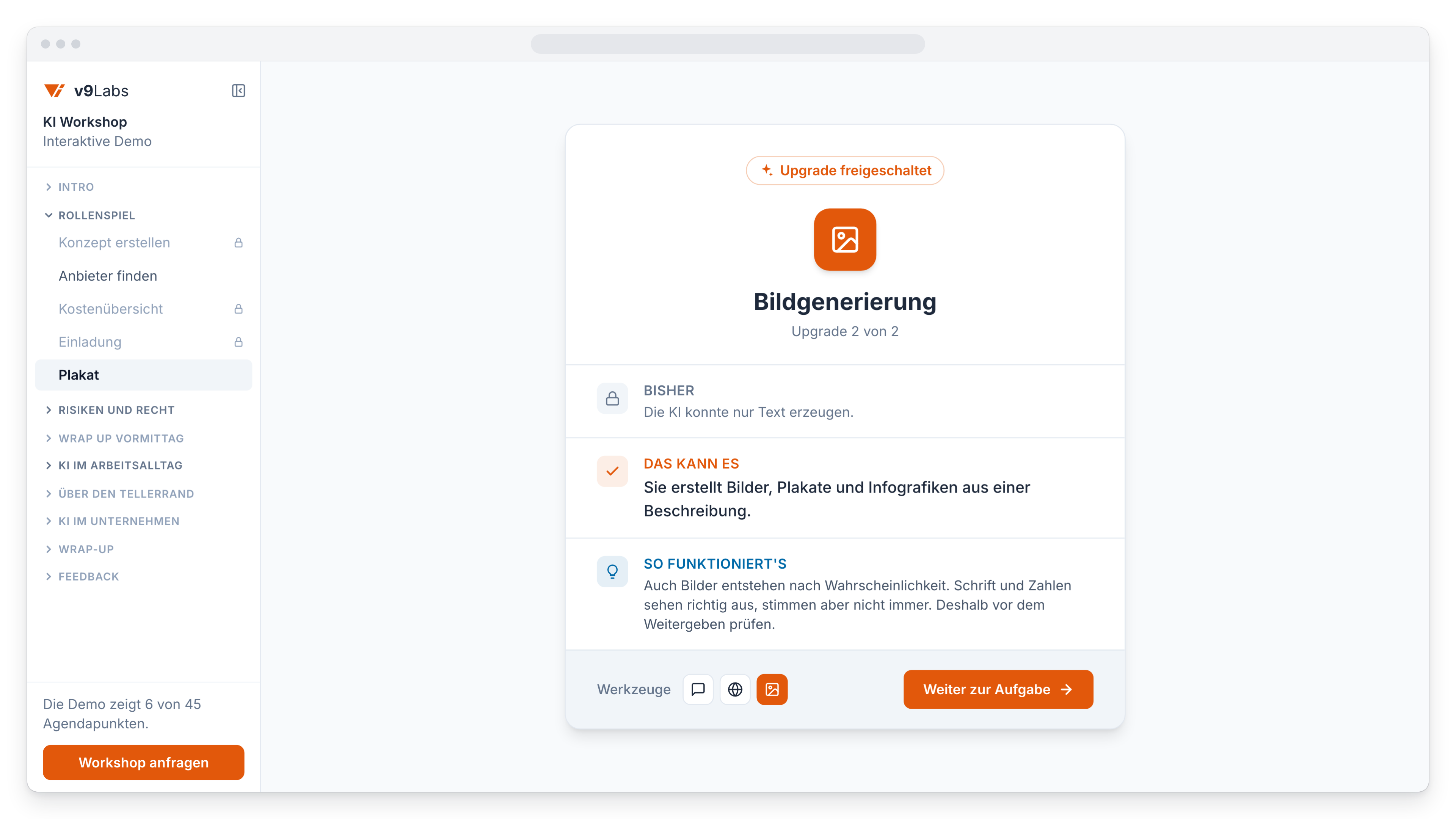 Upgrade-Karte Bildgenerierung mit der Reihe der freigeschalteten Werkzeuge
